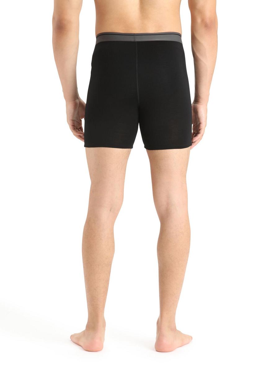 Black Men's Icebreaker Merino Anatomica Long Boxers Underwear | USA 1285TCEV